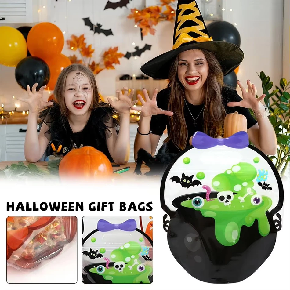 10–40 Stück Halloween-Leckerei-Beutel, transparente, selbstklebende Süßigkeitenbeutel, Plastik-Kekstüten für „Trick or Treat“, Halloween-Geschenkbeutel – Detail 7
