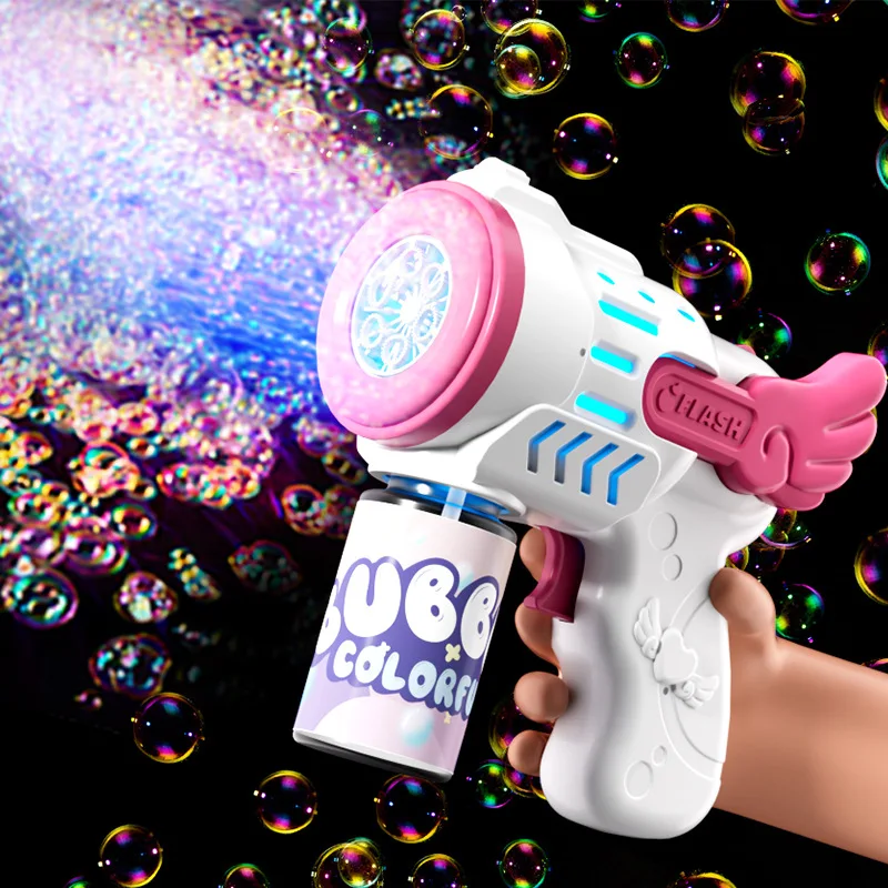 Angel Electric Bubble Gun for Girls Automatic Blower Bubble Machine Toy with Light Summer Outdoor Beach Kids Birthday Party Gift