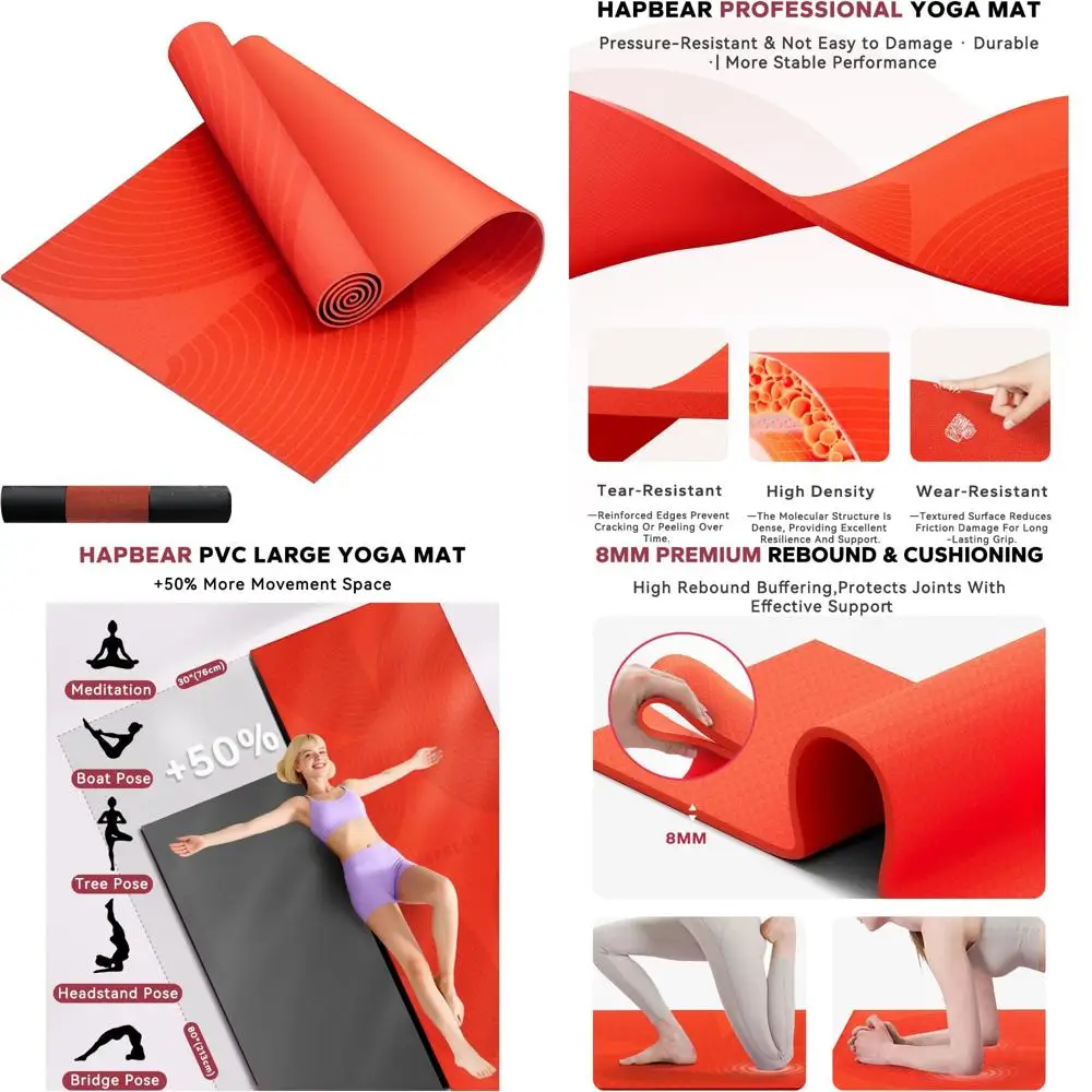 

Очень большой двусторонний коврик для йоги толщиной 1/3 дюйма с амортизацией с высоким отскоком и нескользящей поверхностью для упражнений и медитации