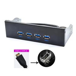 4 Port USB 3.2 Gen2 Front Panel 20Pin TYPE-E Splitter 10G USB3.1 Hub Expansion Adapter 60cm Extension Cable for 5.25