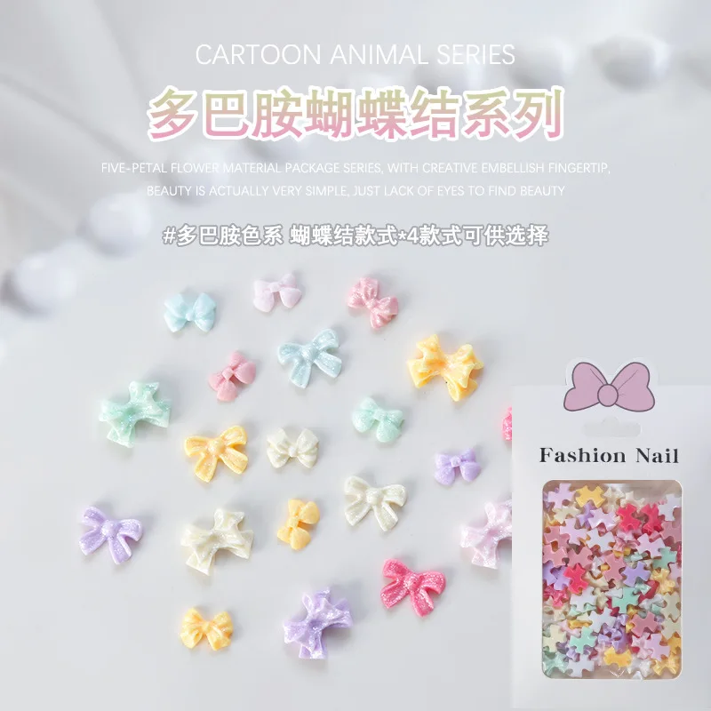 100PCS Shimmer 3D Bow Tie Nail Art Charms Accessories For Glitter Nails Decoration Design Supplies Material Manicure Decor Parts