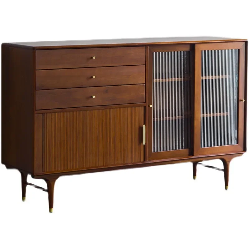 

Nordic retro dining side solid wood simple bucket cabinet medieval walnut color storage , entrance all solid wood cabinet