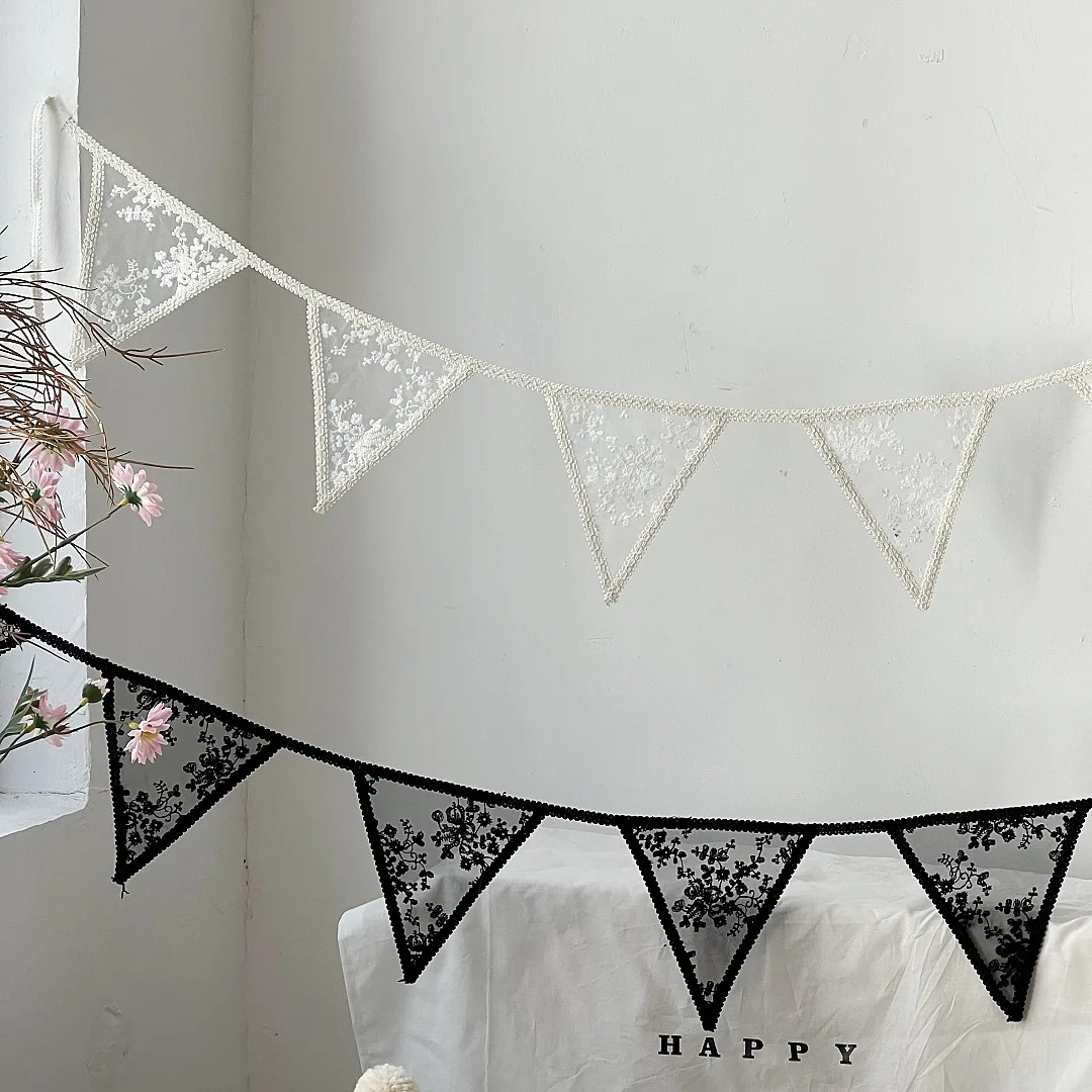 Guirnalda de flores de tela de encaje romántico, banderín para habitación de niñas, pancarta colgante de pared para niños, cumpleaños, Baby Shower, decoración del banquete de boda