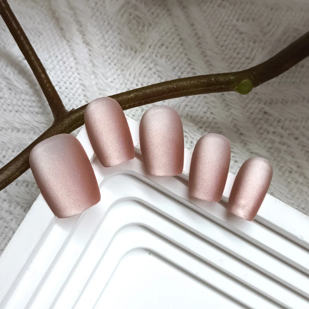 10pcs Short Ballerina Press-On Nails Set Simple Cat Eye With Matte Designs Nail Full Cover Nails Tips For Women And Girls