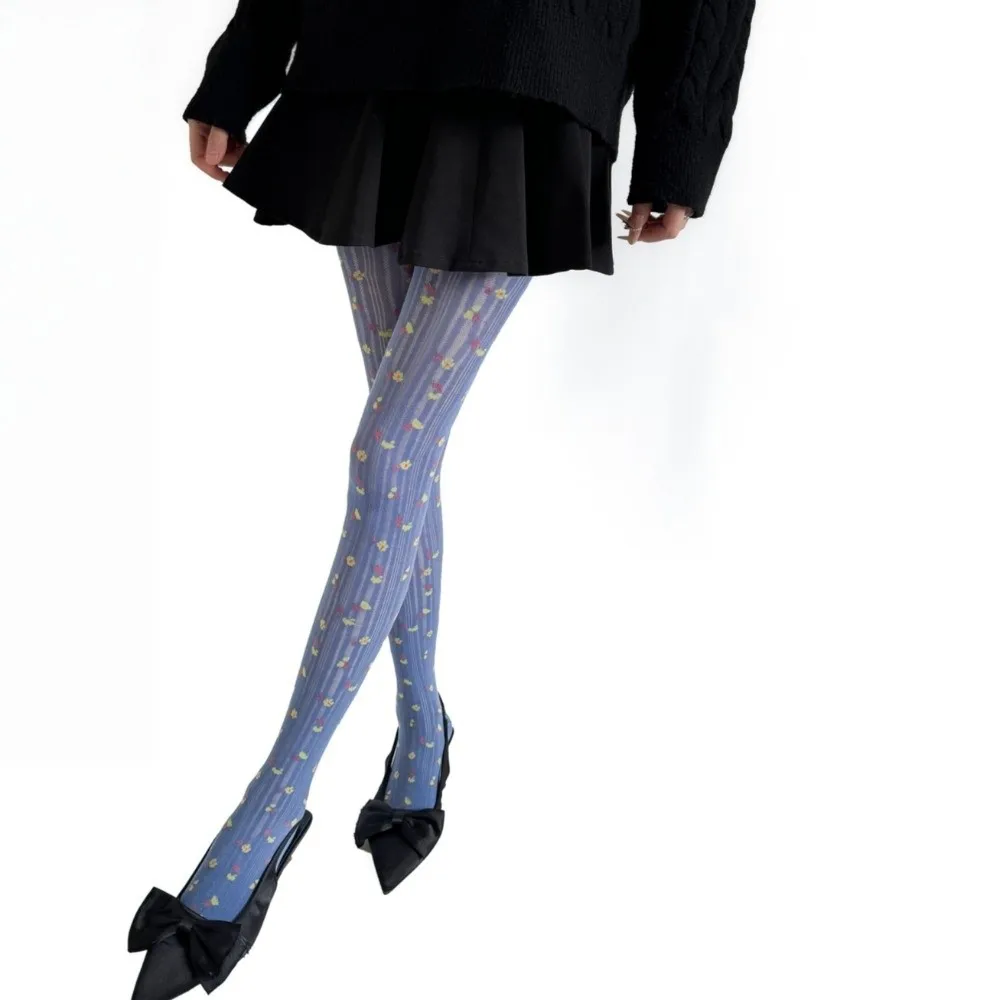 Fashionable Jacquard Knitted Stockings Breathable Skinny Fit Foral Tights Comfortable High-elastic Vertical Stripe Pantyhose