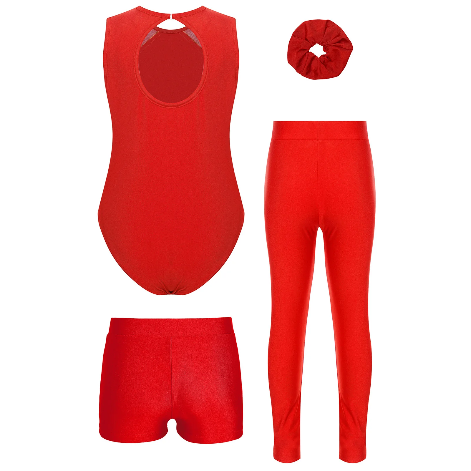 Set da ballo per pattinaggio di figura per bambina, body patchwork senza maniche con strass scintillanti con pantaloncini a V, leggings e copricapo