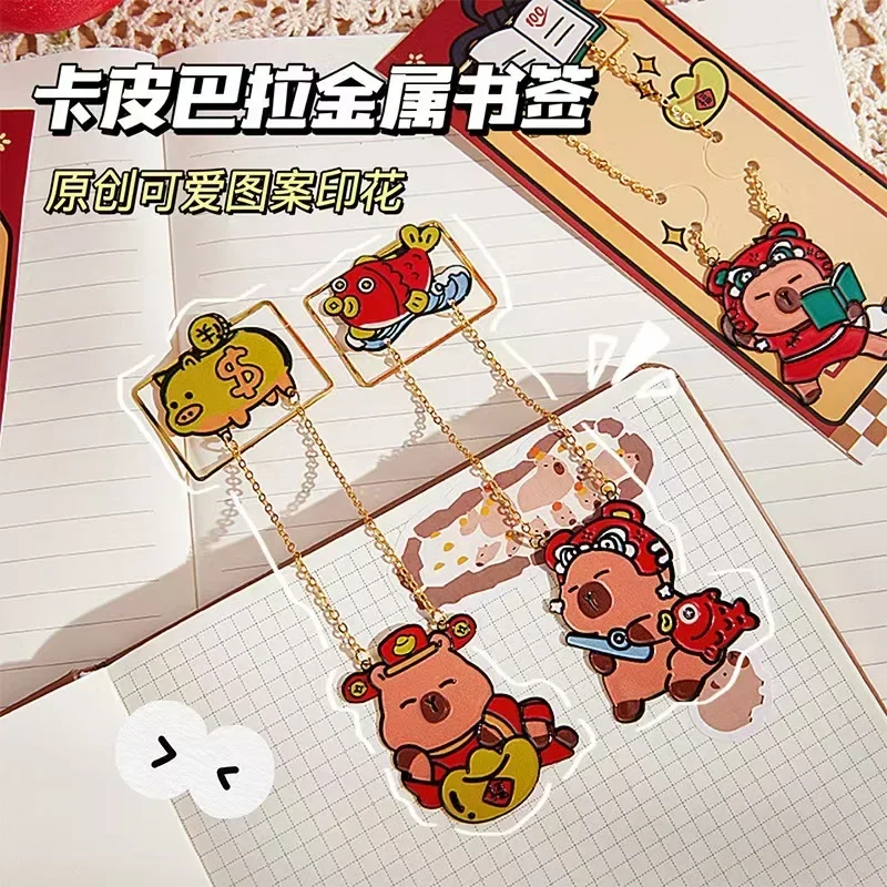 2025 New Happy New Year Capybara Cartoon Metal Hollow Bookmark notebook Pendant Cute Stationery Book Clip Pagination Mark Pretty