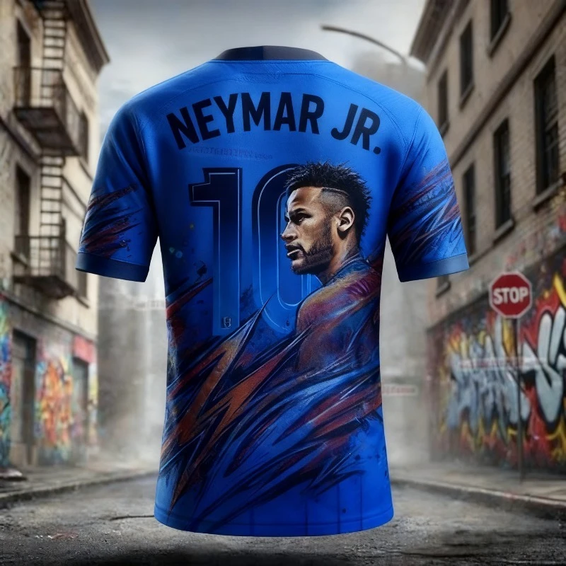 أزياء كرة القدم نجم نيمار 3D مطبوعة الرجال مروحة تي شيرت، الرياضة في الهواء الطلق تنفس التجفيف السريع جيرسي