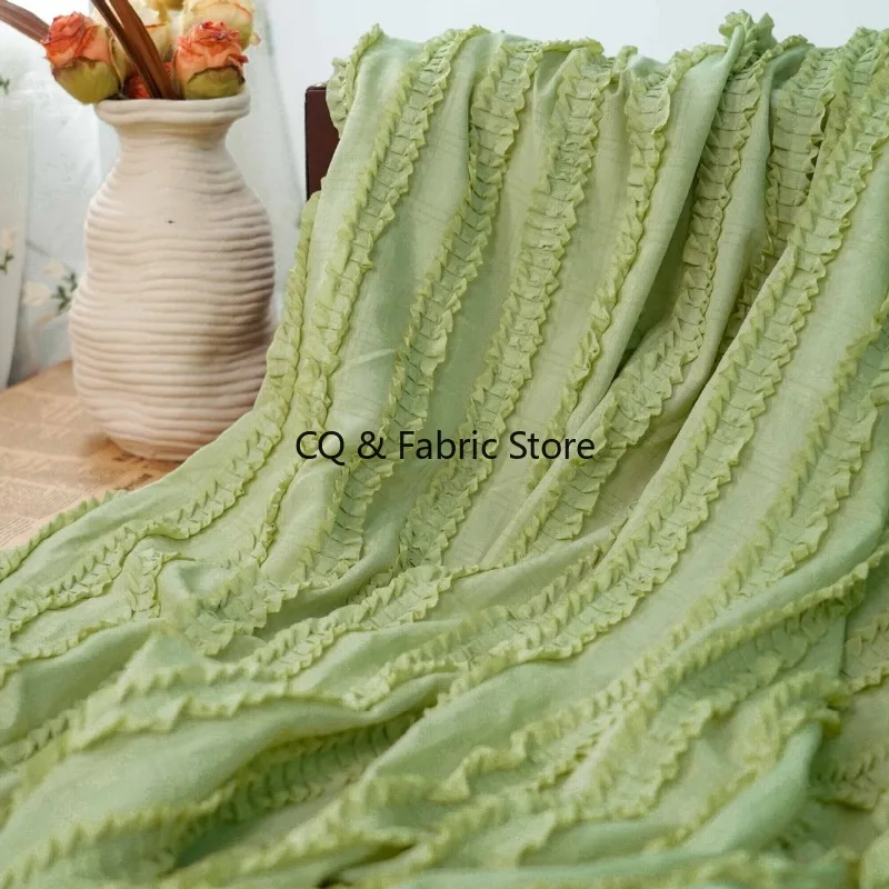 Chiffon Fabric Dress Spring Summer Striped Lace Ruffle Embroidered Fashion Cloth By The Meter Diy Lolita Clothing