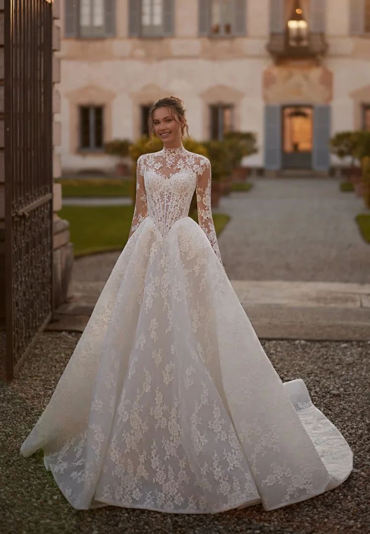 Vestido Blanco Boda Civil De Novia Encaje Vestidos Noivas Minimalista Elegante Manga Larga Basque Waist Wedding Dress A Line