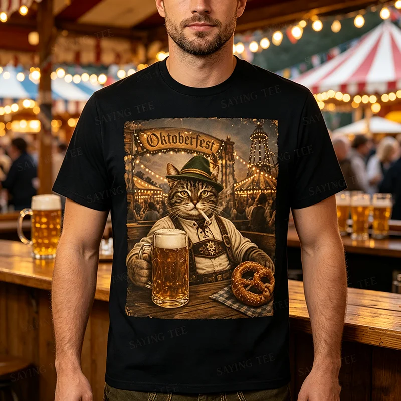 Oktoberfest Herren Lederhosen Lustiges Deutsches Biertrink-Meme T-Shirt Y2k Oktoberfest Kostüm Grafik Katze Papa Trinker T-Shirt Geschenk – Detail 3