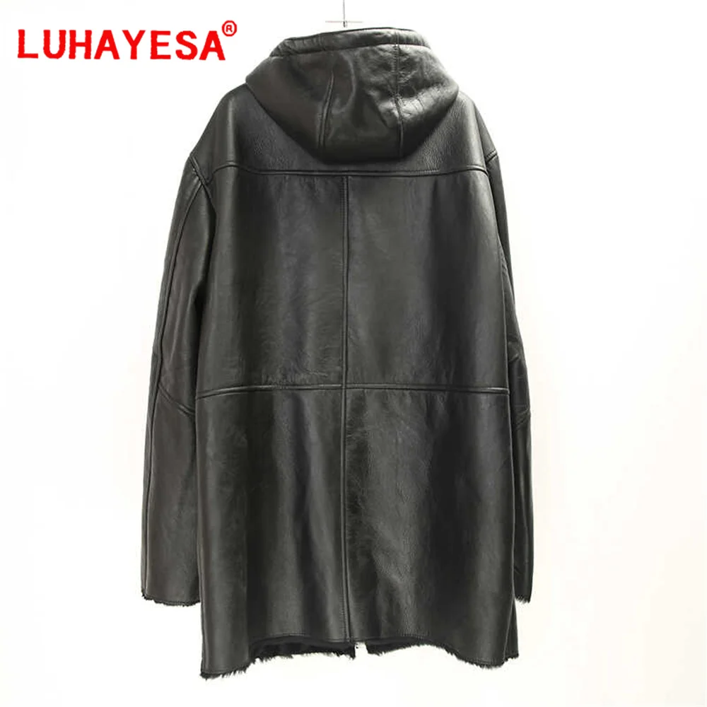 2024 Australia Merino Sheepskin Shearling Fur Coat Women Hooded Medium Long Casual Real Fur Outerwear