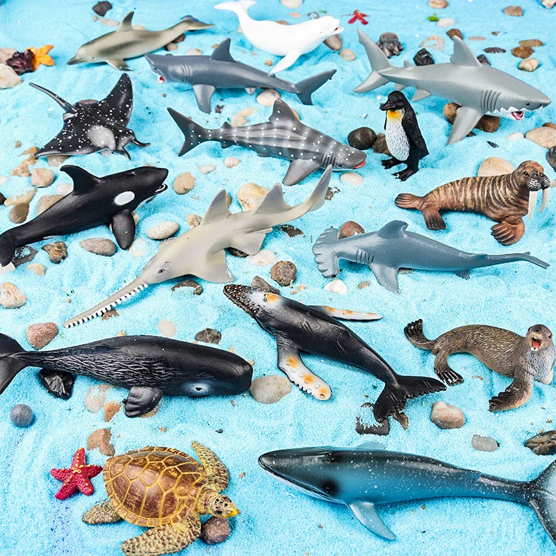 Oenux Small Sea Life Animals Dolphin Rays Whale Shark Model Sea Lion Walrus Ocean Marine Figurines Miniature Education Kids Toys