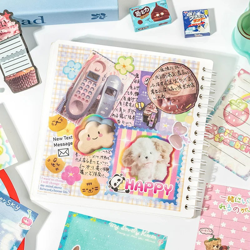 200 Pages Cute Retro Y2K Memo Pads Message Paper Journal DIY Material Base Note Paper School Stationery