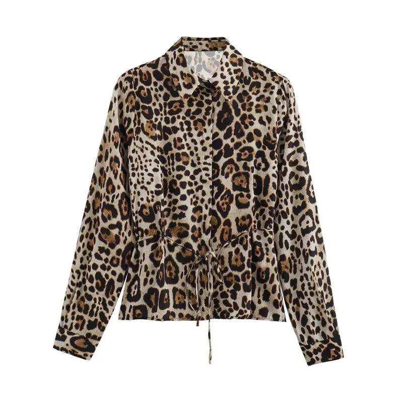 PB&ZA Women's 2024 Summer New Style Fashionable Elegant Versatile Lapel Long Sleeve Animal Print Shirt 2824/267