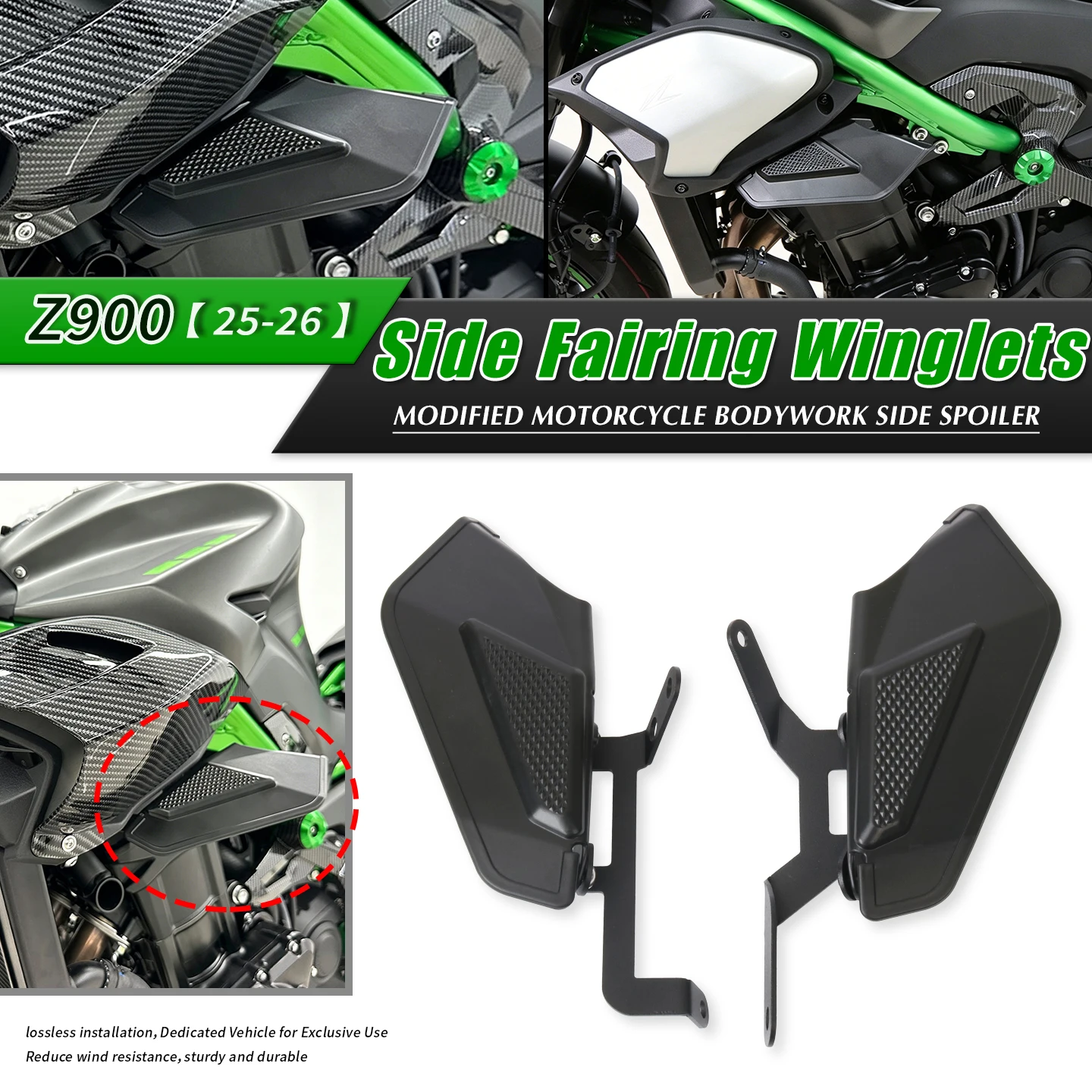 

Fit For Z900 Z900 SE Z900SE Z 900 2025 2026 Motorcycle Side Fixed Winglet Downforce Aerodynamic Naked Spoilers Wind Wing Part