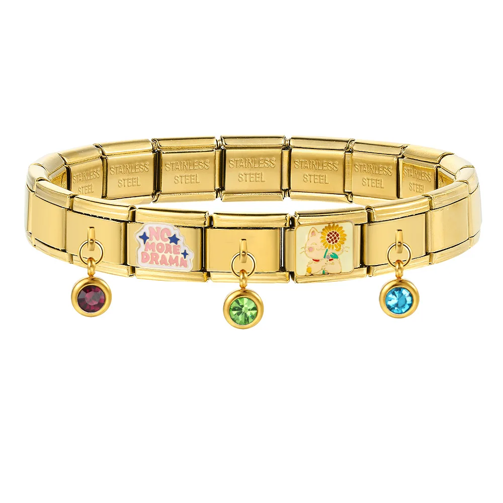 URING Goldfarbener Geburtstagsanhänger, italienischer Charm-Anhänger, passend für 9mm Edelstahl-Schmuckherstellung, DIY Trendiges Armband, Großhandel – Detail 2