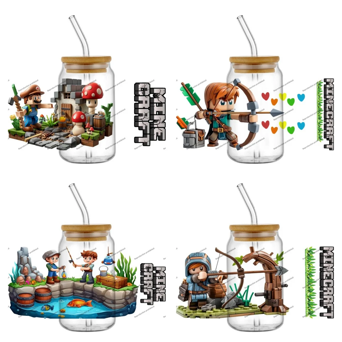 High Quality ‌3D Building Blocks Cartoon Decal Transfer Sticker for 16oz Libbey Can DIY Phone Mug Washable UV DTF Cup Wrap
