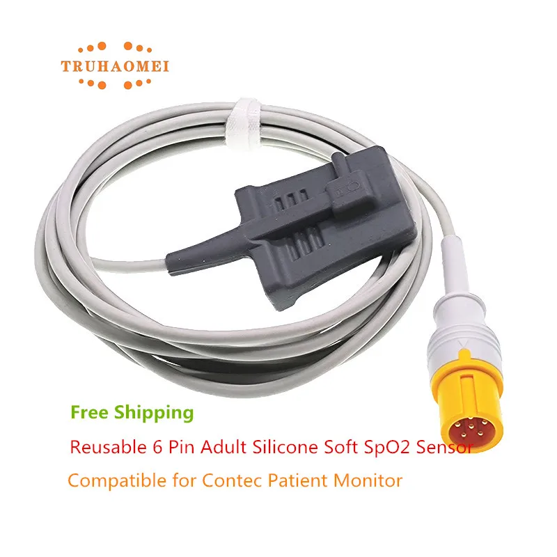 Full Size SpO2 Sensor 6 Pin Compatible for Contec CMS5100 CMS8000 CMS9000 Reusable SAO2 Heart Rate Probe Neonate Pediatric Adult