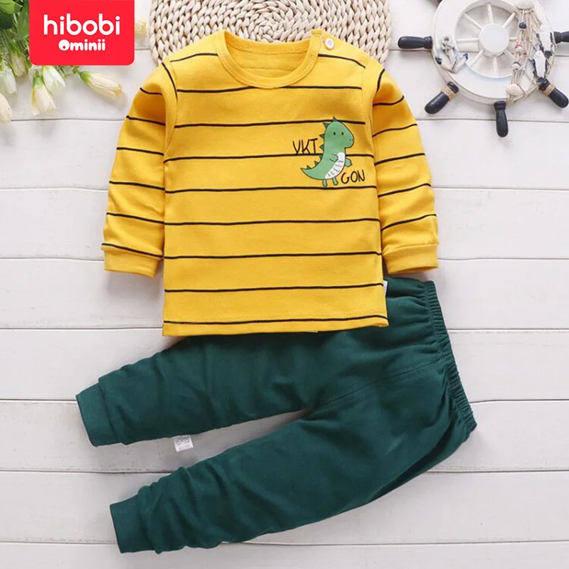 hibobi 2-Piece Set Of Autumn Winter Children\'s Underwear Set Cotton Baby Boy\'s Autumn Clothes Long Pants Pajamas Home Clothes