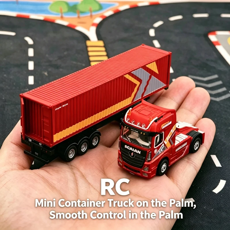 WLtoys 6408 1:64 RC Container Truck 2.4G 4WD Mini Remote Control Semi Truck with LED Light Drift Tires Palm-Sized RC Truck Toy