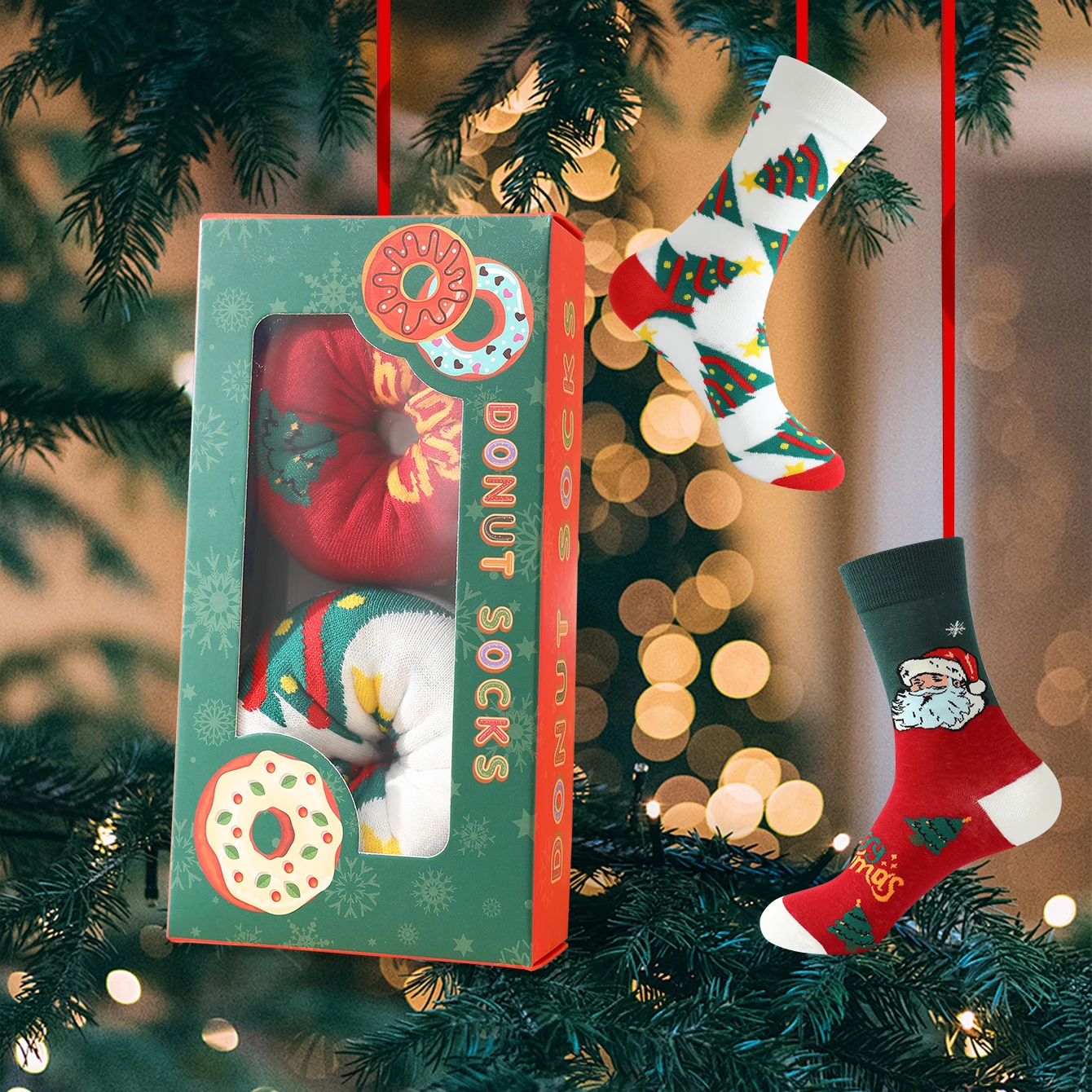 2 pairs christmas tree santa pattern unisex soft breathable mid calf socks funny daily wear novelty holiday gift