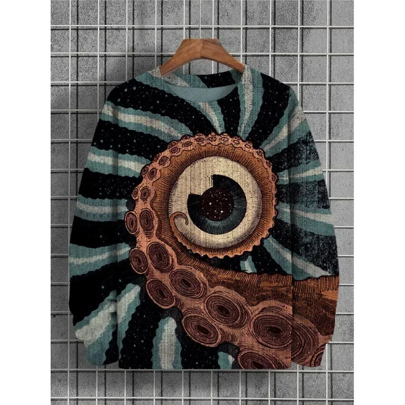 Sudadera con capucha con gráfico abstracto 3D, camiseta estampada, sudadera de otoño, jersey para hombre, sudadera de cuello redondo de gran tamaño, ropa de calle para hombre