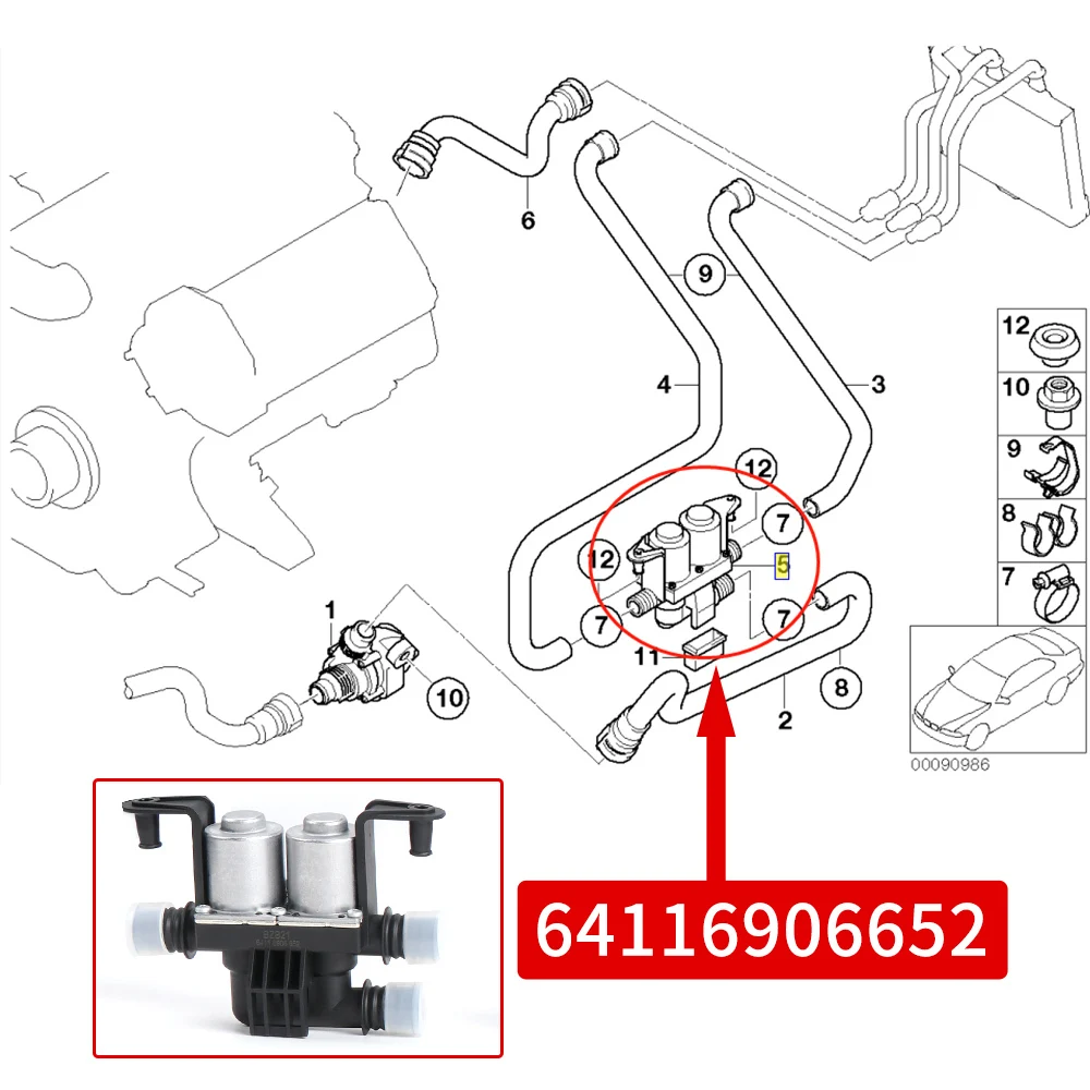 For BMW Heater Control Valve 64116906652 E60 E63 E65 E66 535i 535i 535xi 545i 550i 645Ci X5 5 6 7 Series