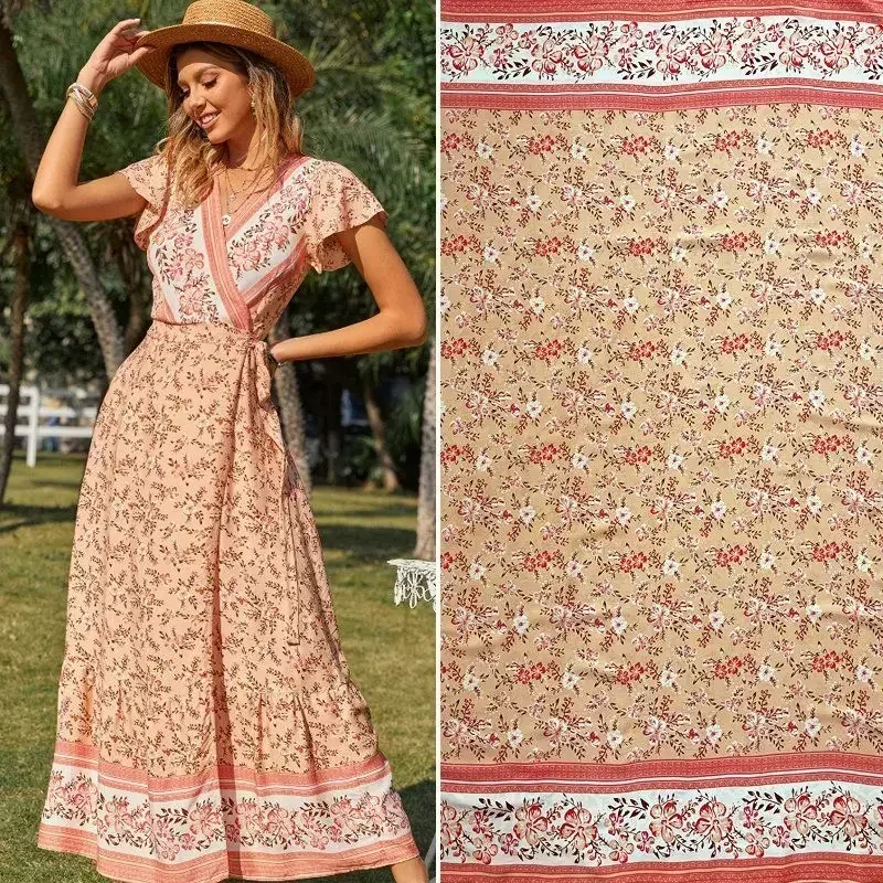 Soft Printed 100% Rayon Fabric Flower By The Meter for Clothes Dresses Pajamas Sewing Summer Floral Bohemian Cloth Thin Yellow