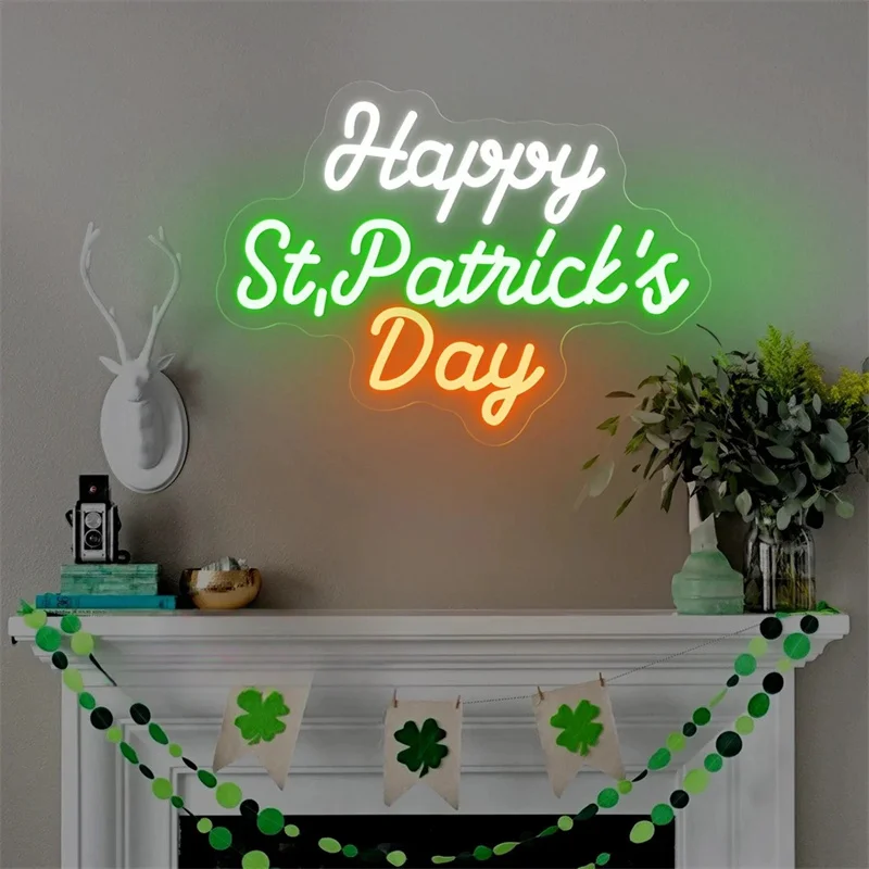 Happy St. Patrick's Day LED Neon Sign,Custom St. Patrick Neon Light,Holiday Home Room Wall Decor,Saint Patricks Day Decor