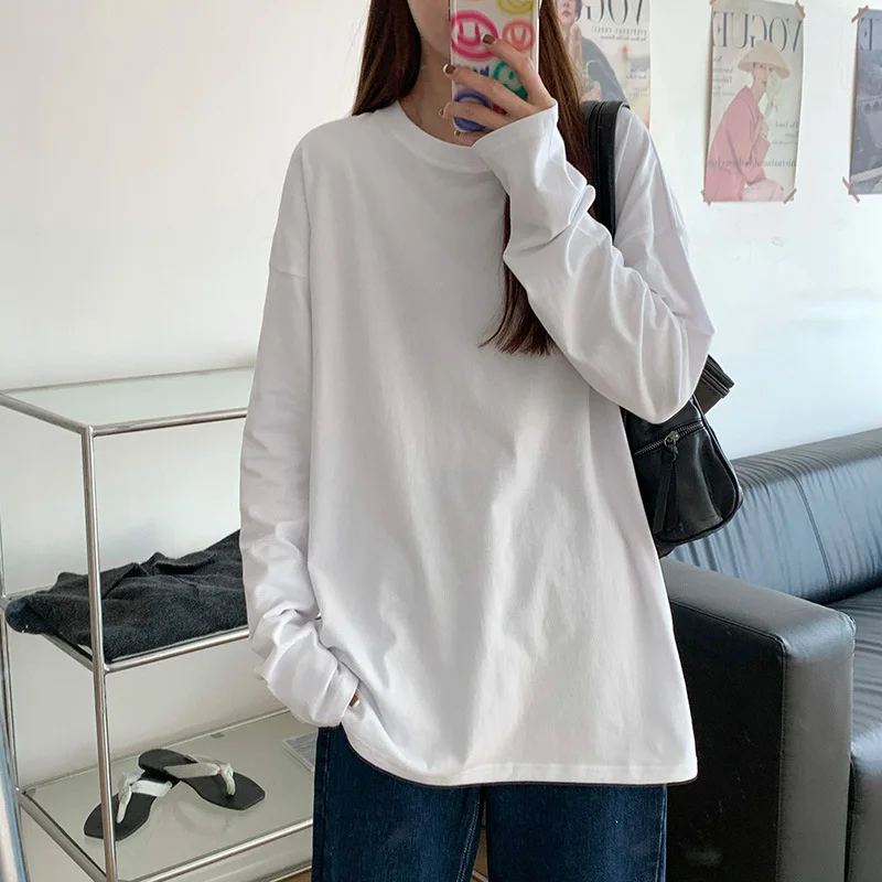 White Bottomed Shirt 2022 New Korean Version Women Wear Foreign Style with a Solid Color Student Early Autumn Long