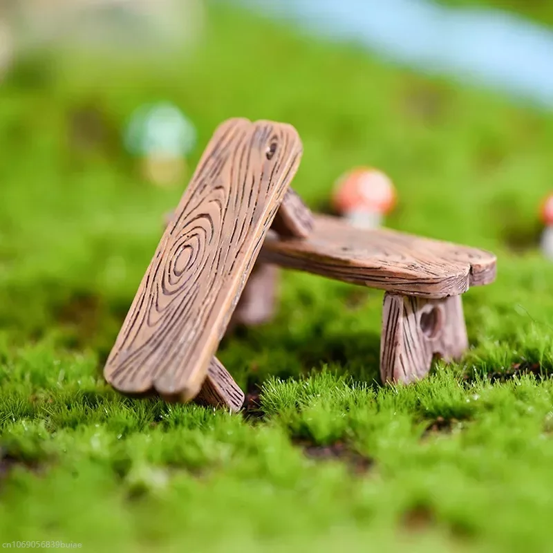 Mini Wooden Park Bench Chair Succulents Bonsai Ornaments Romantic Resin Love Stool Small Ornaments Fairy Garden Figurine Dolls