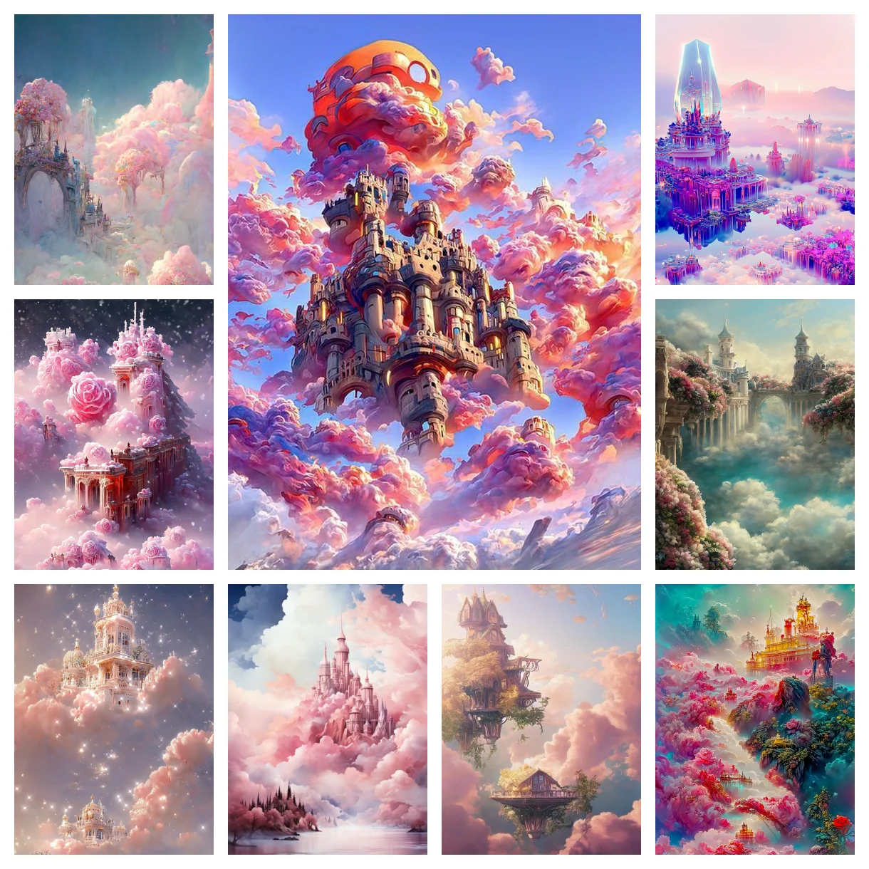 

Cloud sea castle dreamy landscape personality AB diamond painting DIY full diamond decorative painting home decoration gift