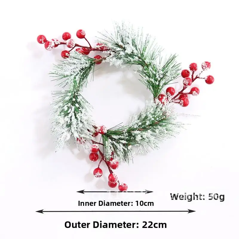 

Snow Pine Needle Fruit Candle Ring Christmas Garnish Simple Nordic Window Decoration Christmas Rattan Ring