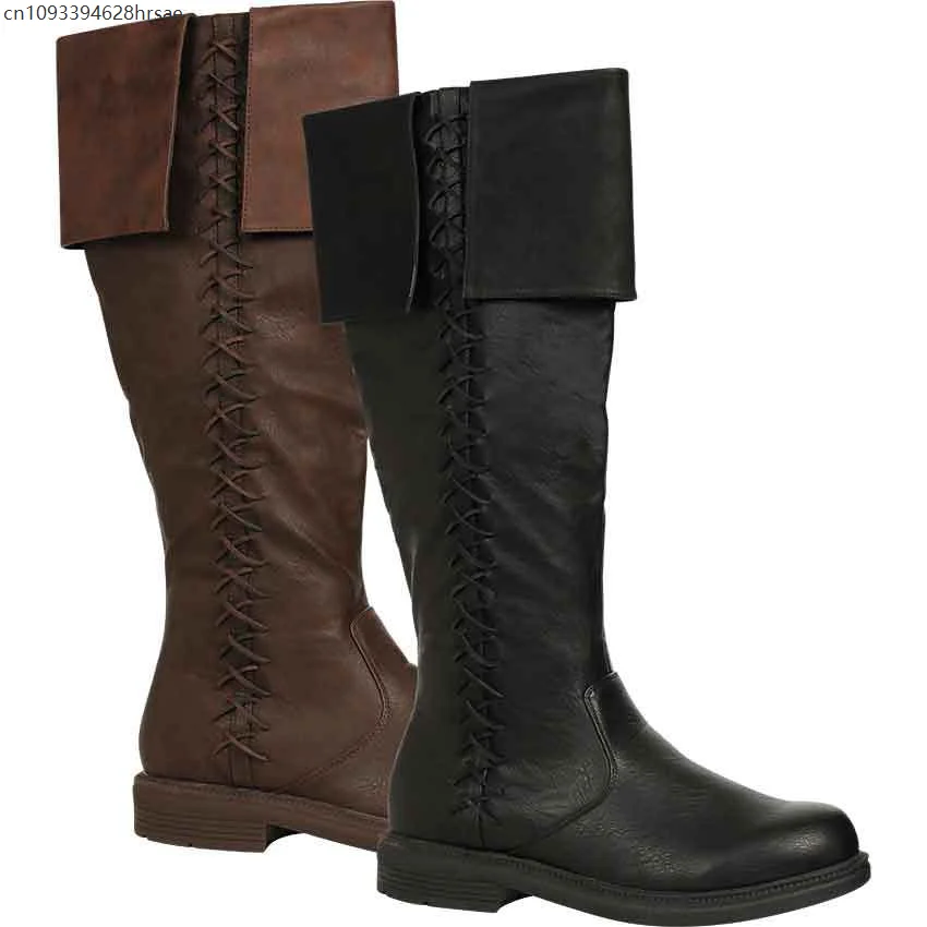 

Halloween Medieval Leather Boots Jack Sparrow Renaissance Half Haddock Shoes Footwear Larp Pirate Warrior Vintage Jackboot