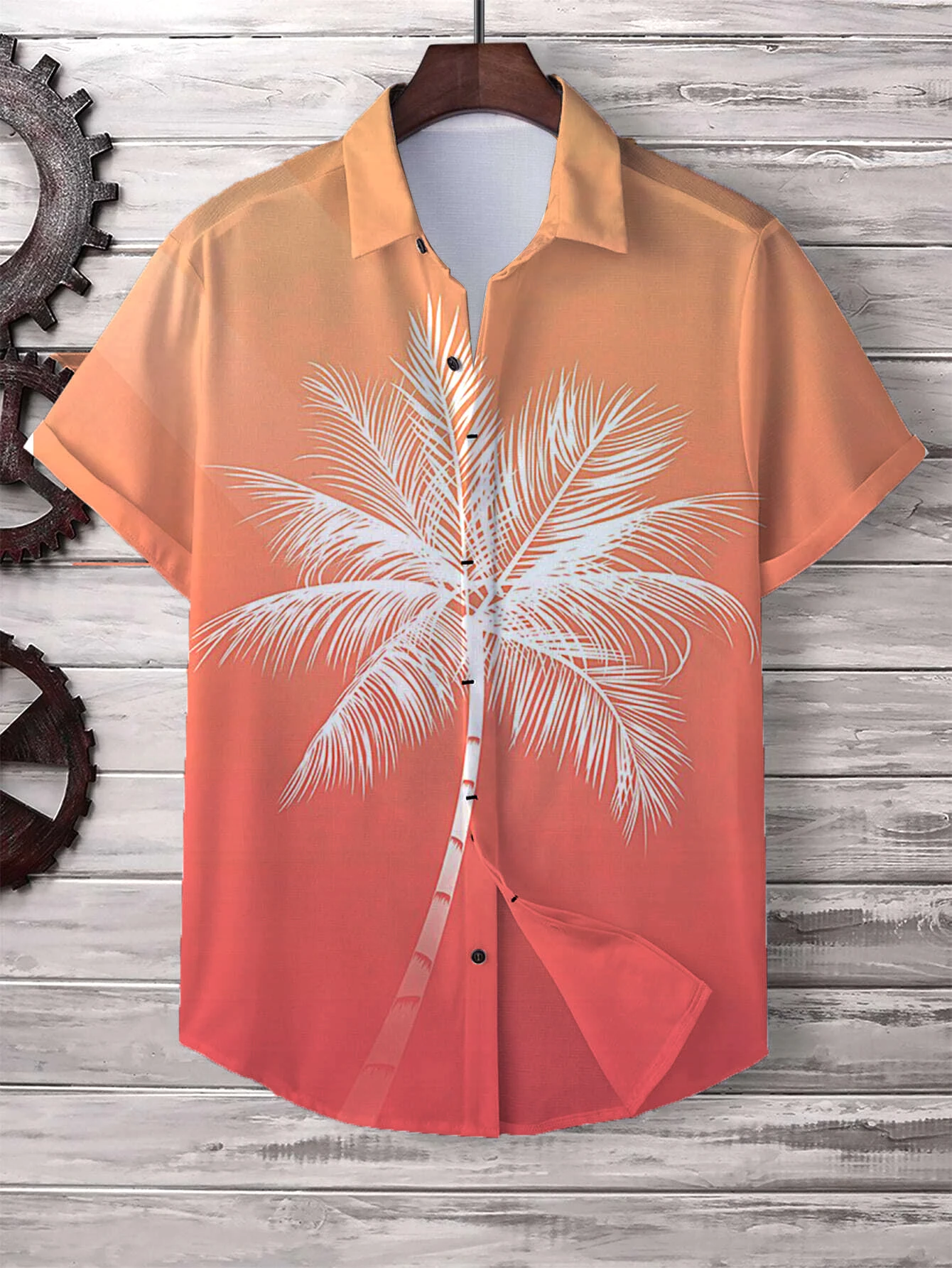 2024 Men's Tropical Print Beach Vacation Set Plant Coconut Tree Short Sleeve Summer Hawaiian Shirts 4-Way Stretch Fabric Shirts