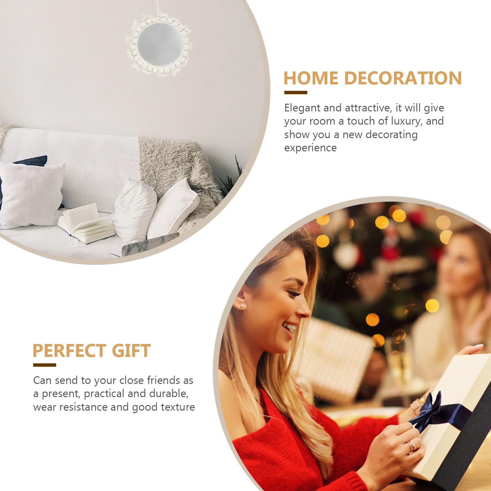 

1Pcs White Hanging Mirror Nordic Style Decorative Makeup Mirror Bathroom Wall Hanging Adornment Hotel Home Decoration