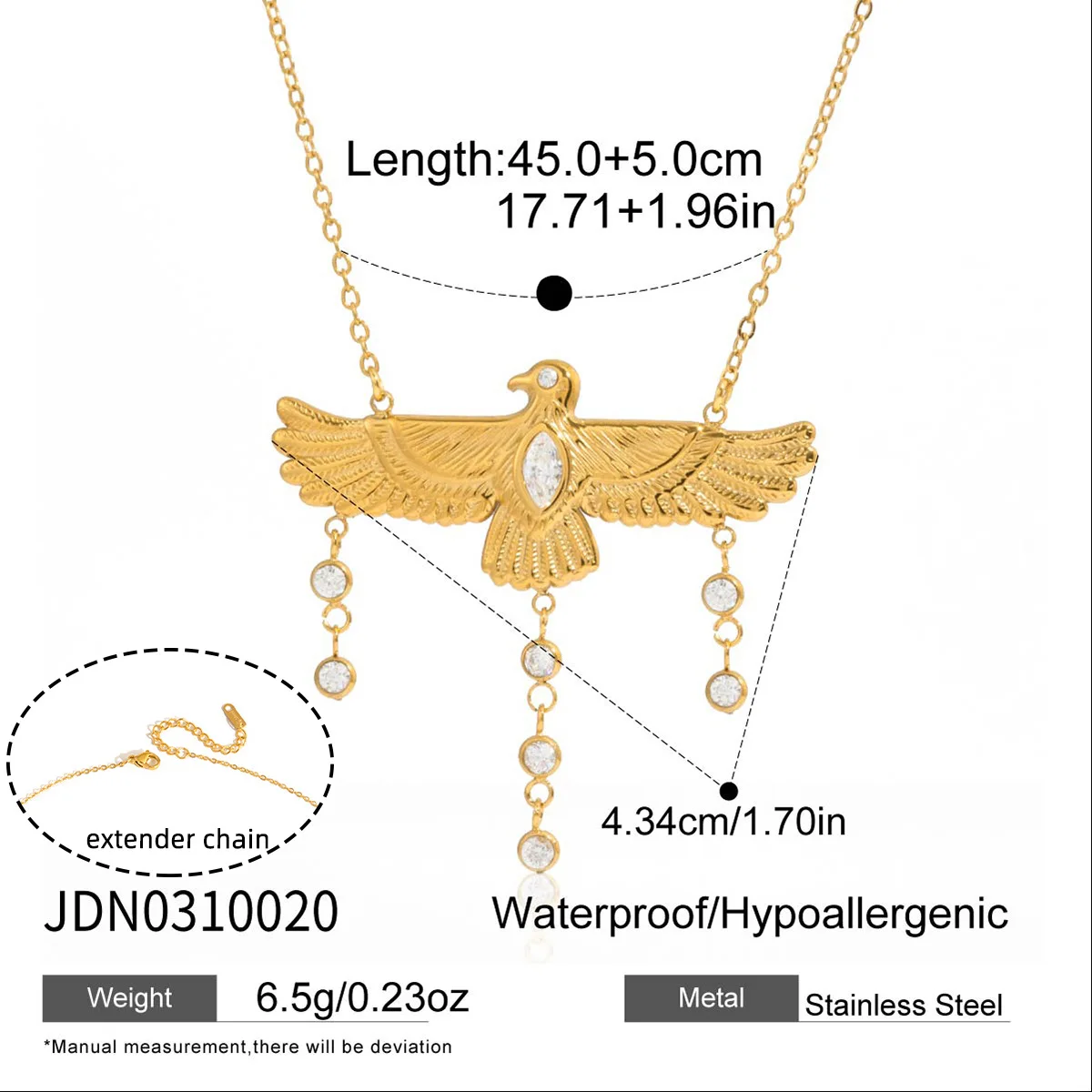 Women Peace Dove Zircon Necklace Stainless Steel Light Luxury Bird-Shaped Trendy Fashion Earring Girls Jewelry