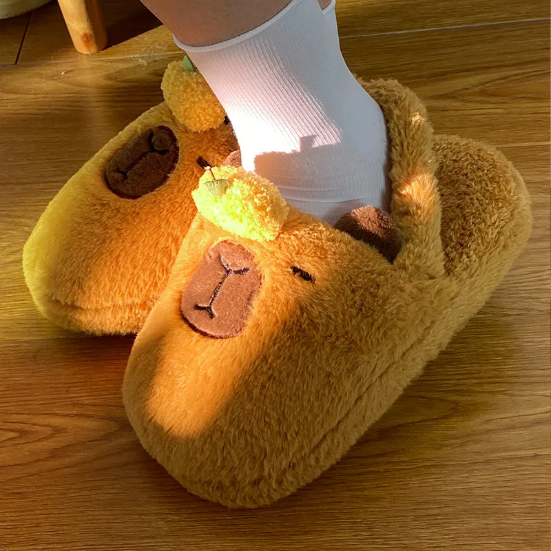 High Quality Capybara Aniamls Doll Soft Plush Cartoon Winter Warm Floor Indoor Shoes Stuffed Toys for Kids Birthday Gifts