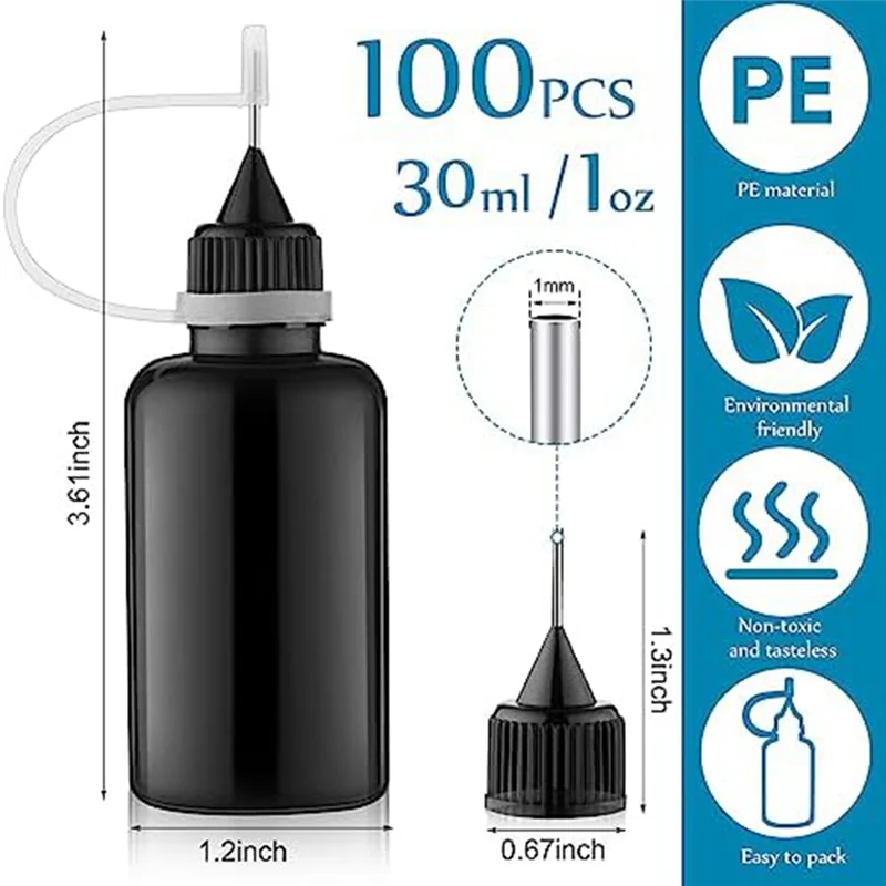 100 PCS 30 Ml/1 Oz Black Needle Tip Glue Bottle For Alcohol Ink DIY Craft Acrylica83x