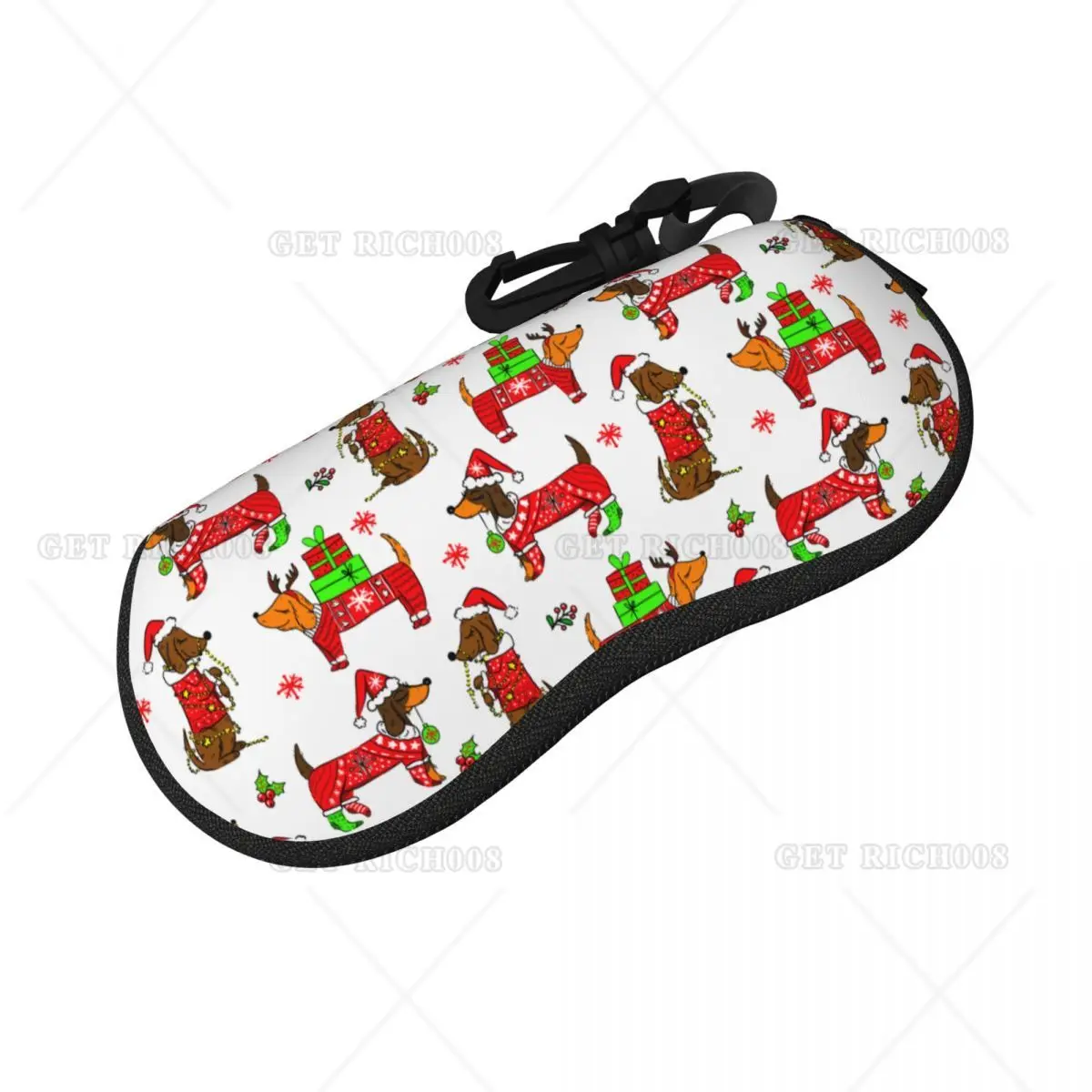 Christmas Dachshund Dog Cute Double Sides Unisex Soft Sunglasses Eyeglass Case Glasses Bag Eyewear Accessories One Size Print