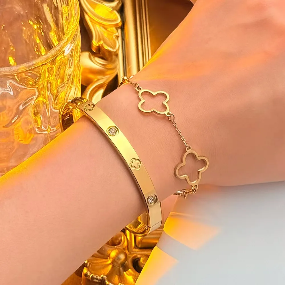 Conjunto de pulsera Lucky Clover de 2 piezas para mujer: alta calidad y hermosa
