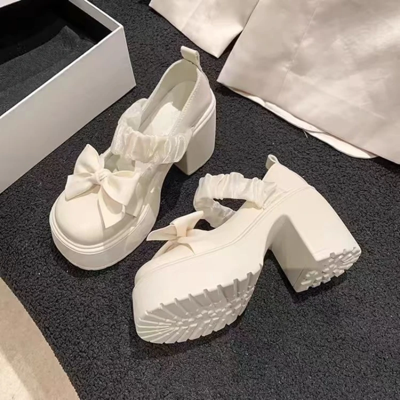 

2026 Japanese Fashion Womens Mary Jane Shoes with Sweet Bow and Thick Sole Waterproof Platform Casual Shoes for Heightening