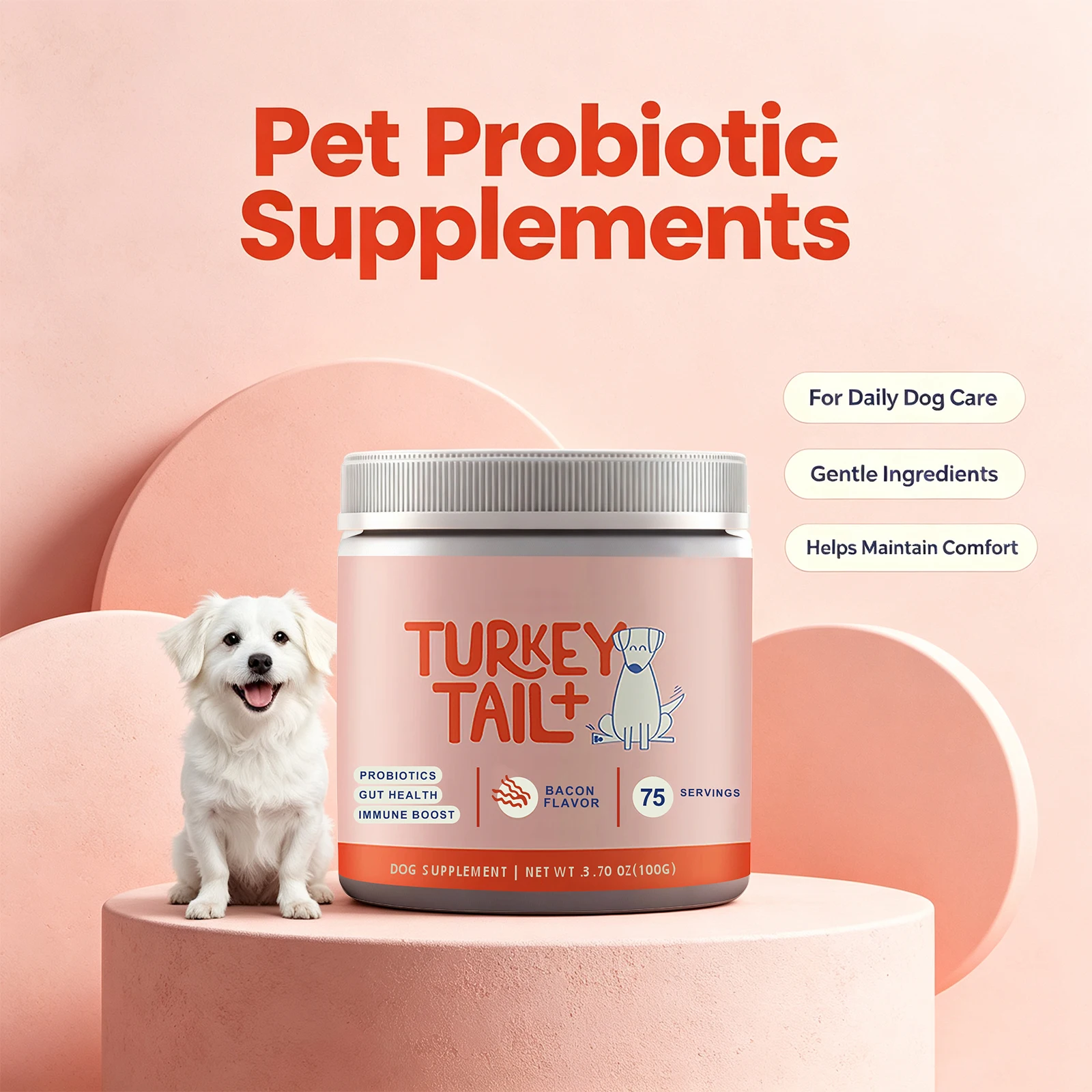 Dog Probiotic Powder Bacon Flavor Support Gut Health Immune Boost Pet Daily Dietary Supplement for Dogs Pet Health Care