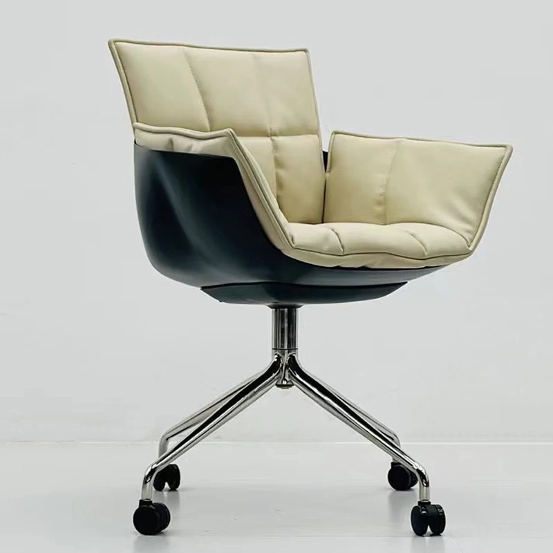 

Modern Home Furniture ABS Frame Aluminum Base Swivel Chair Linen Fabric Cushion Armrest with Pulley Foot Study Chair