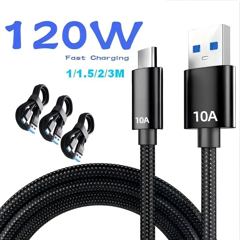 PD 120W Cable Super Fast Charge Cable USB A To Type C Data Cord Knit Cable Highspeed Data Transfer For Phone Quick Charging