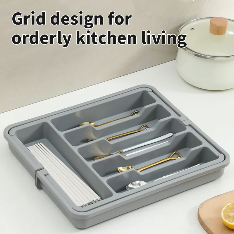 

Kitchen Utensil Storage Box Expandable Drawer Organizer for Cutlery, Chopsticks, Spoons, and Pot Brushes