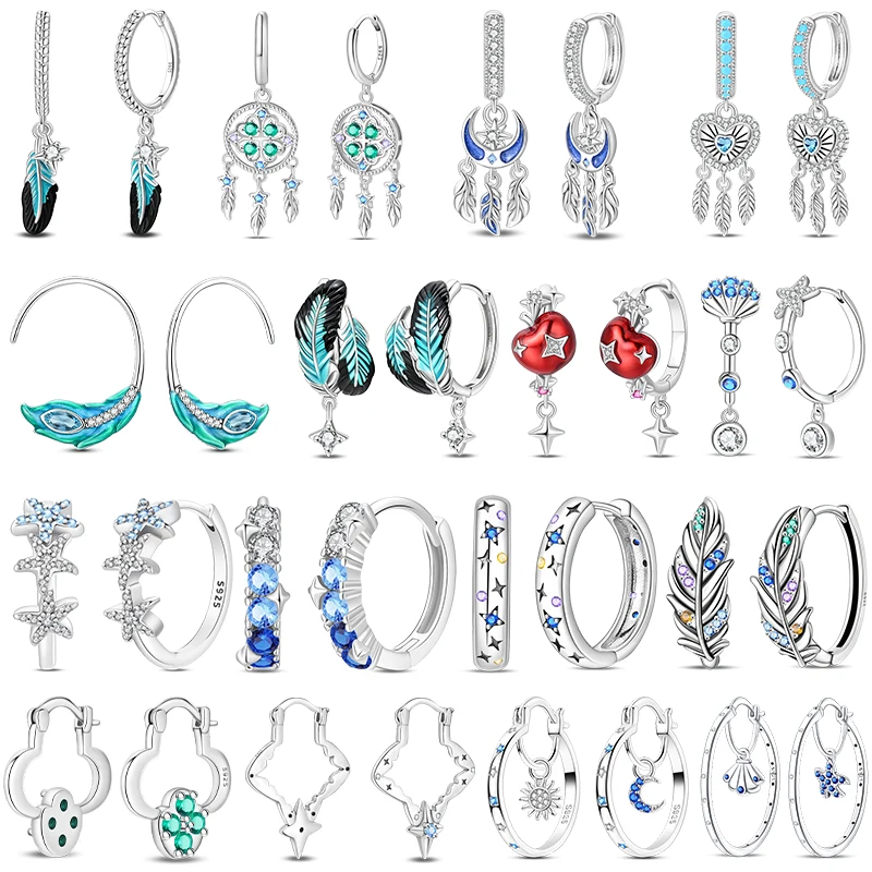 New 925 Sterling Silver Aurora Black Feather Blue Flame Women Earrings Brilliant Wedding Engagement Star Earrings Jewelry Gifts