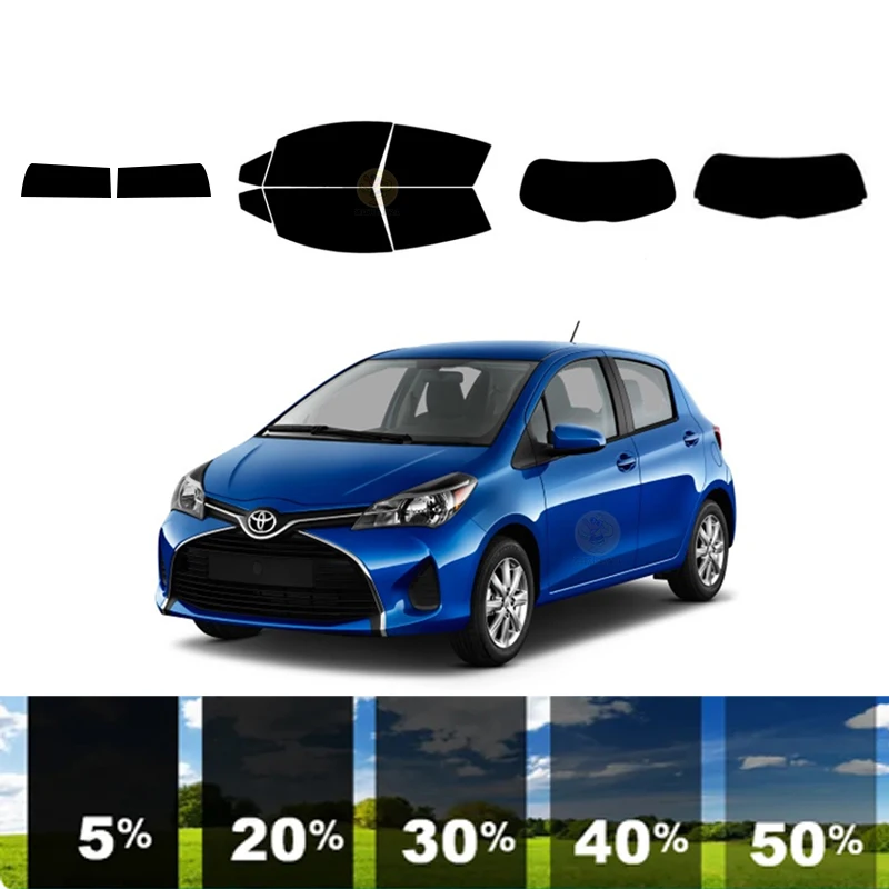 Filme de matiz de janela removível Precut para carro, isolamento térmico de carbono, 5%, 5%, VLT, Toyota Yaris 5, DR, HATCH, 2012-2019, 100%