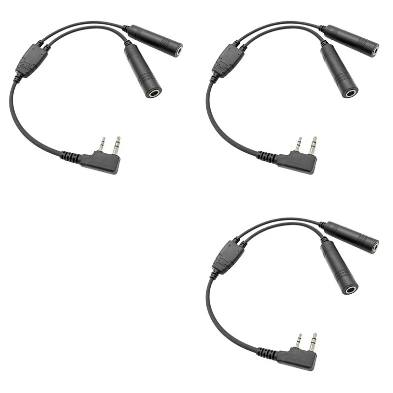 3CGRO-3X GA Dual Plugs Aviation Headphone To 2-Pin Pilot Headset Connector Convert Cable For Baofeng UV-5R 888S Kenwood
